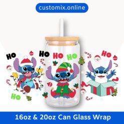 Stitch Christmas 16oz & 20oz Glass Can Wrap | Digital PNG 300 DPI & SVG