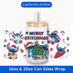 Stitch Christmas 16oz & 20oz Glass Can Wrap | Digital PNG 300 DPI & SVG - Design 2