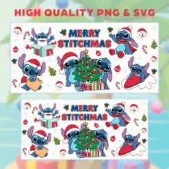 Alternative view of Stitch Christmas 16oz & 20oz Glass Can Wrap | Digital PNG 300 DPI & SVG - Design 2