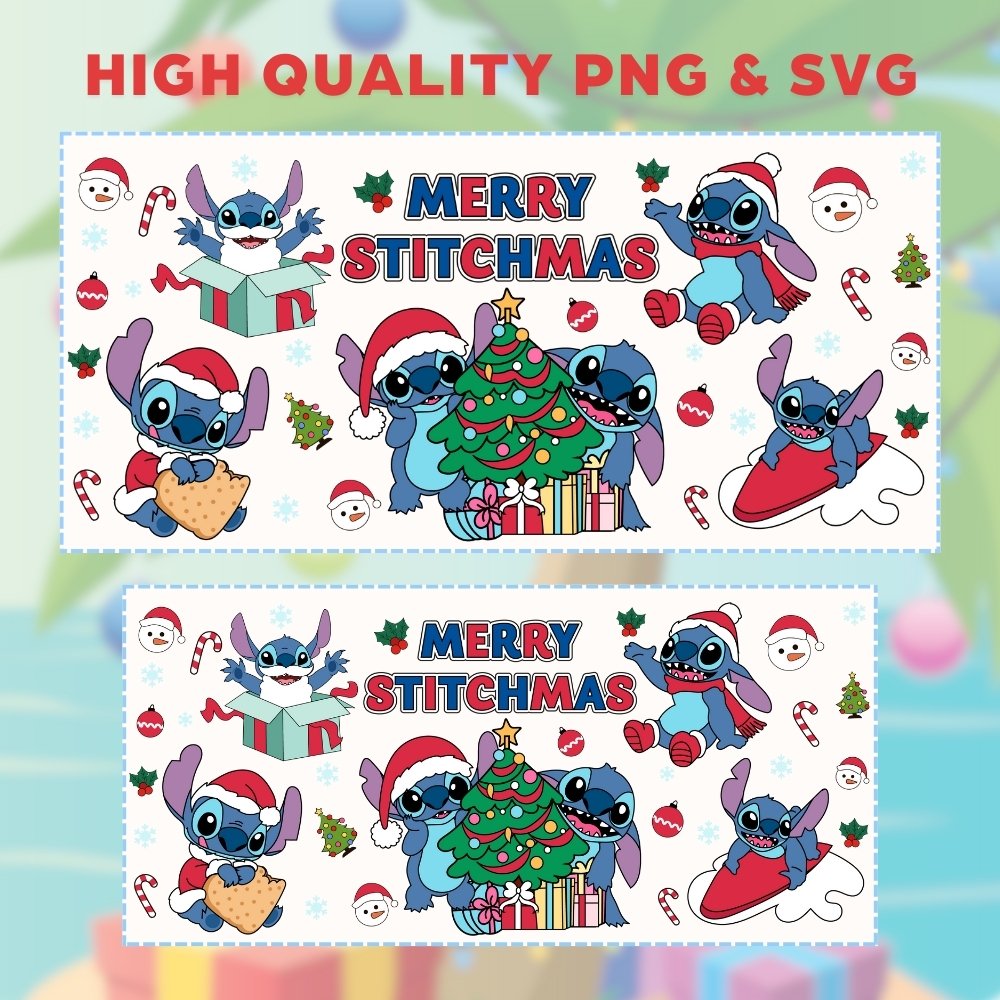Stitch Christmas 16oz & 20oz Glass Can Wrap | Digital PNG 300 DPI & SVG - Design 2 - Image 2