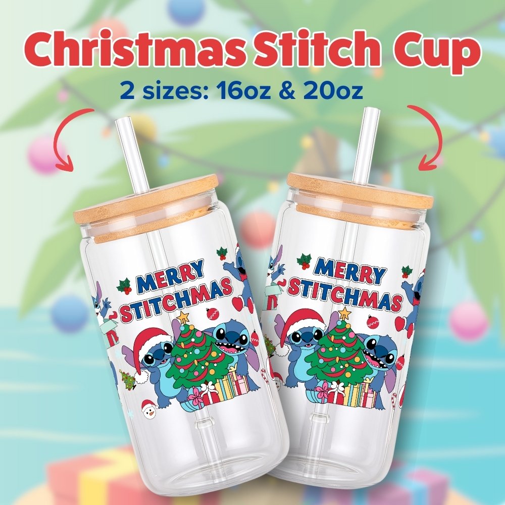 Stitch Christmas 16oz & 20oz Glass Can Wrap | Digital PNG 300 DPI & SVG - Design 2 - Image 3