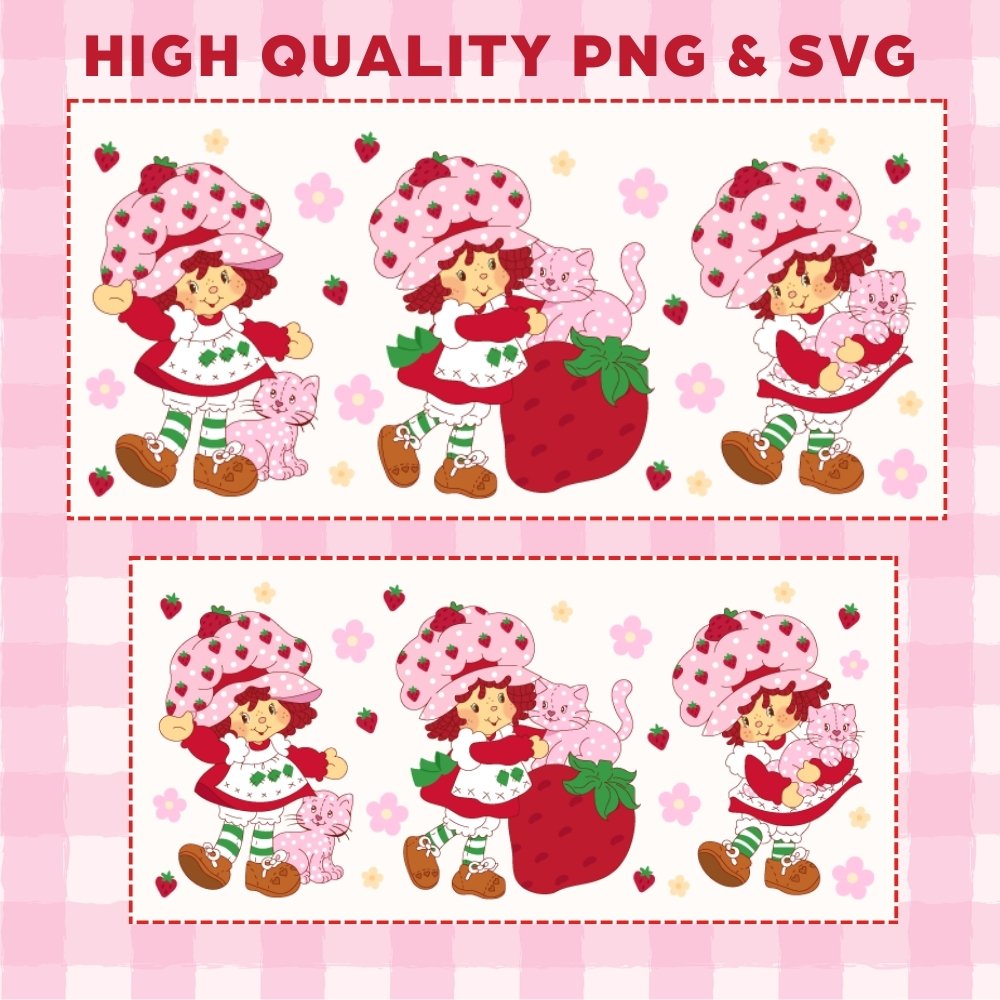 Strawberry Shortcake 16oz & 20oz Glass Can Wrap | Digital PNG 300 DPI - Image 3