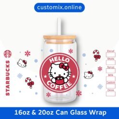 Hello Kitty Coffee 16oz & 20oz Glass Can Wrap | Digital PNG 300 DPI & SVG