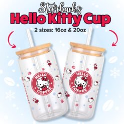 Alternative view of Hello Kitty Coffee 16oz & 20oz Glass Can Wrap | Digital PNG 300 DPI & SVG