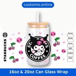 Kuromi Coffee 16oz & 20oz Glass Can Wrap | Digital PNG 300 DPI & SVG