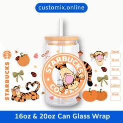 Tigger Coffee 16oz &20oz Glass Can Wrap | Digital PNG 300 DPI